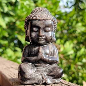 SOLD ❌️ (B) NEW 3.95" SILVER SHEEN BLACK OBSIDIAN BUDDHA